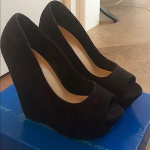 Black suede wedges